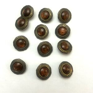 Antique Brass Coat Shank Buttons With Scroll Border 1/2" Domed Middle Lot Of 12